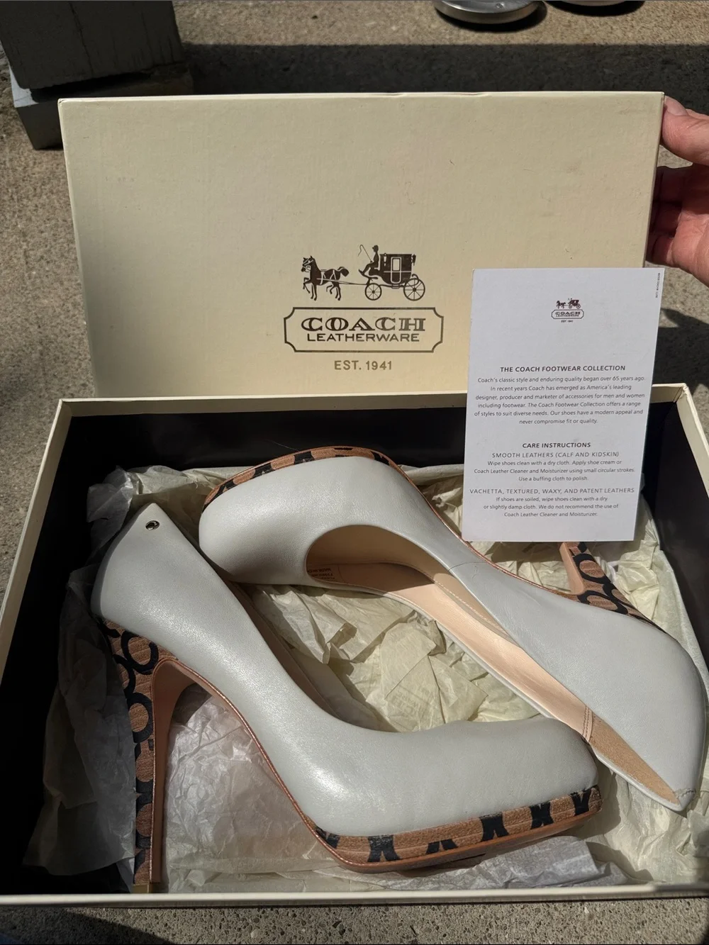 Coach NWB Round-Toe Platform Heels with Logo-Print Accents